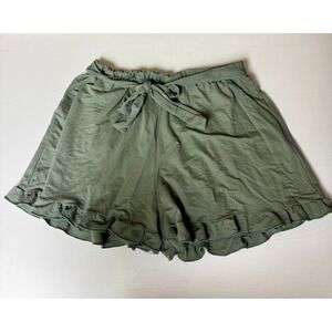 Dress Up Ruffle‎ Shorts Paper Bag Waist Olive Green Casual Cute